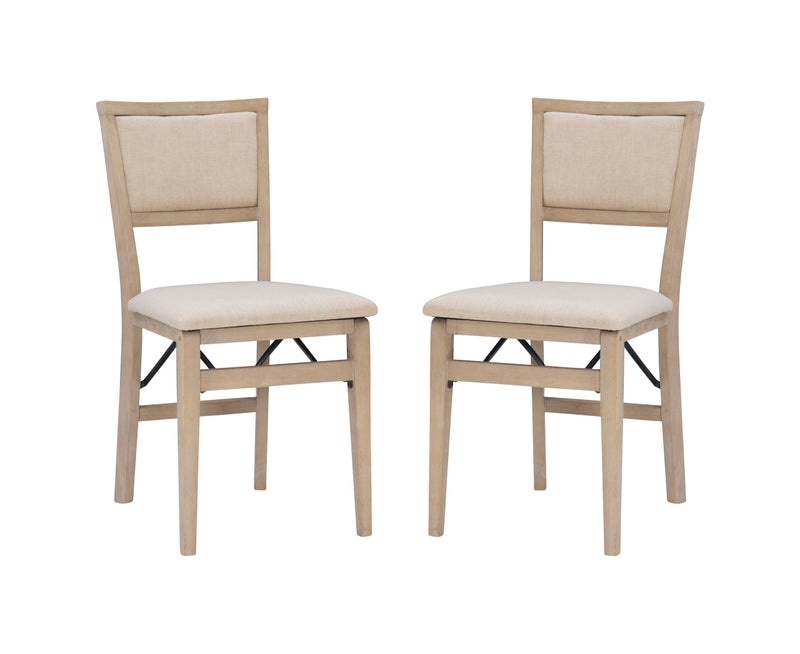 كرسي لينون كيرا الخشبي القابل للطي بتصميم ريفي طبيعي مع مقعد وظهر مبطن باللون البيج مجموعة من 2