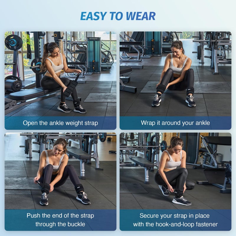 ZELUS 1 Pair Adjustable Ankle Weights, 5-10 lb Z-Fit Ankle Weights for Women Men, Ultra Thin Leg Weights for Women with Adjustable Straps, 1-5 lb per Arm Weight for Gym Home Yoga Jogging Walking - Image 4
