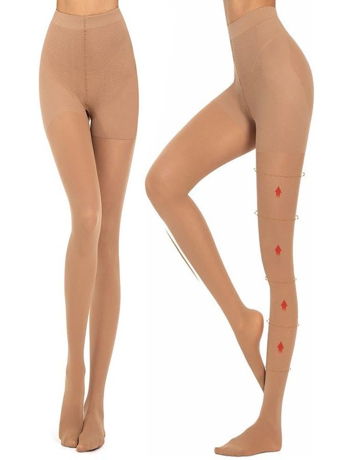MANZI 2 Pairs Compression Pantyhose for Women Shaping Black Tights 10-15mmHg Support 50D Opaque Tights Compression Stockings（Natural,S） - Image 1