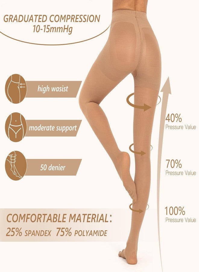 MANZI 2 Pairs Compression Pantyhose for Women Shaping Black Tights 10-15mmHg Support 50D Opaque Tights Compression Stockings（Natural,S） - Image 4