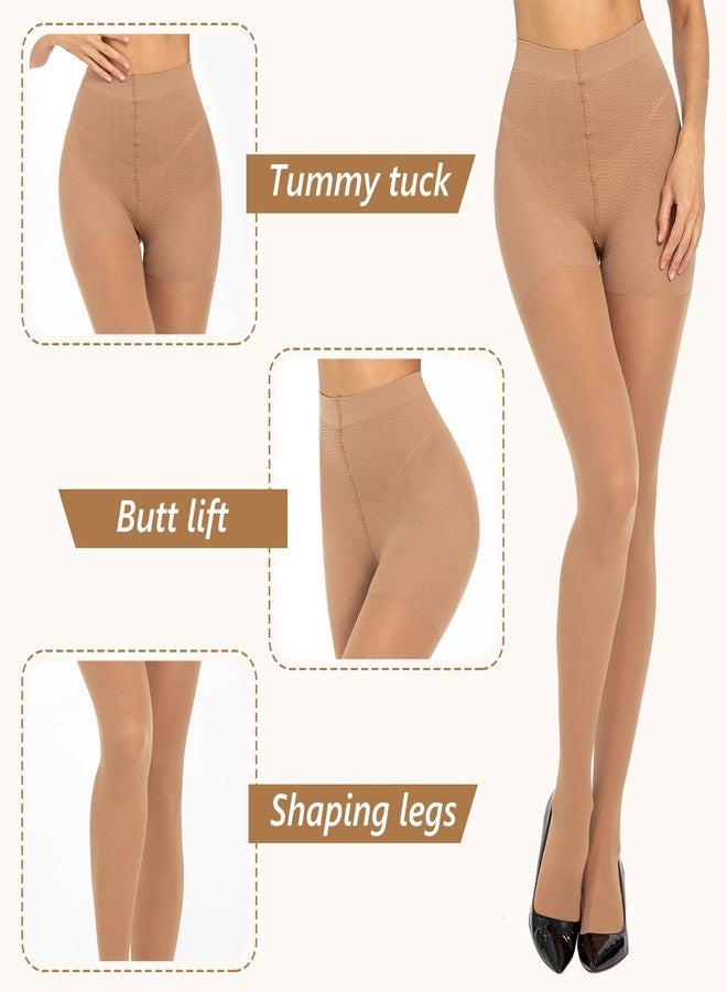 MANZI 2 Pairs Compression Pantyhose for Women Shaping Black Tights 10-15mmHg Support 50D Opaque Tights Compression Stockings（Natural,S） - Image 2