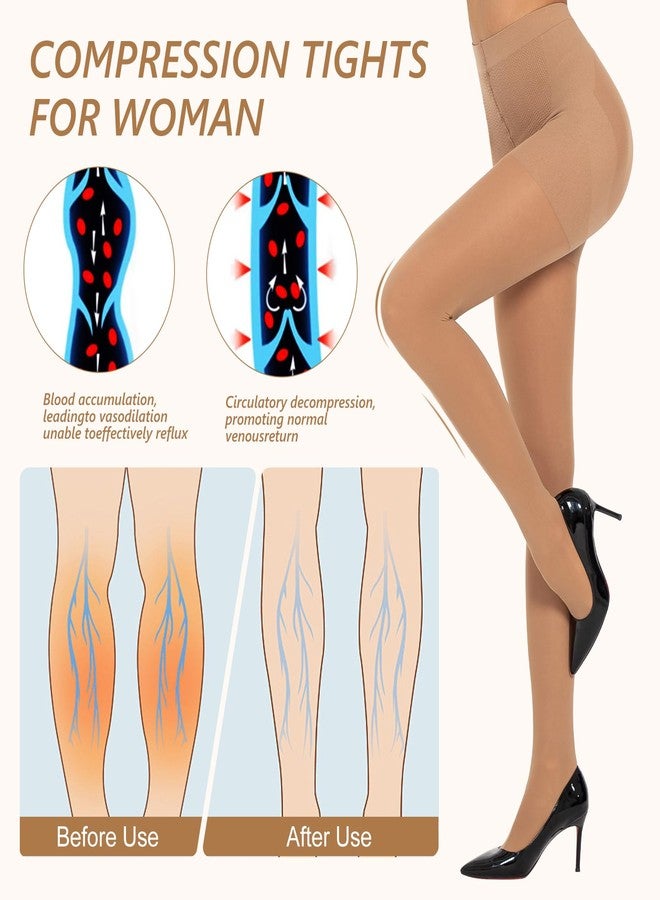 MANZI 2 Pairs Compression Pantyhose for Women Shaping Black Tights 10-15mmHg Support 50D Opaque Tights Compression Stockings（Natural,S） - Image 5