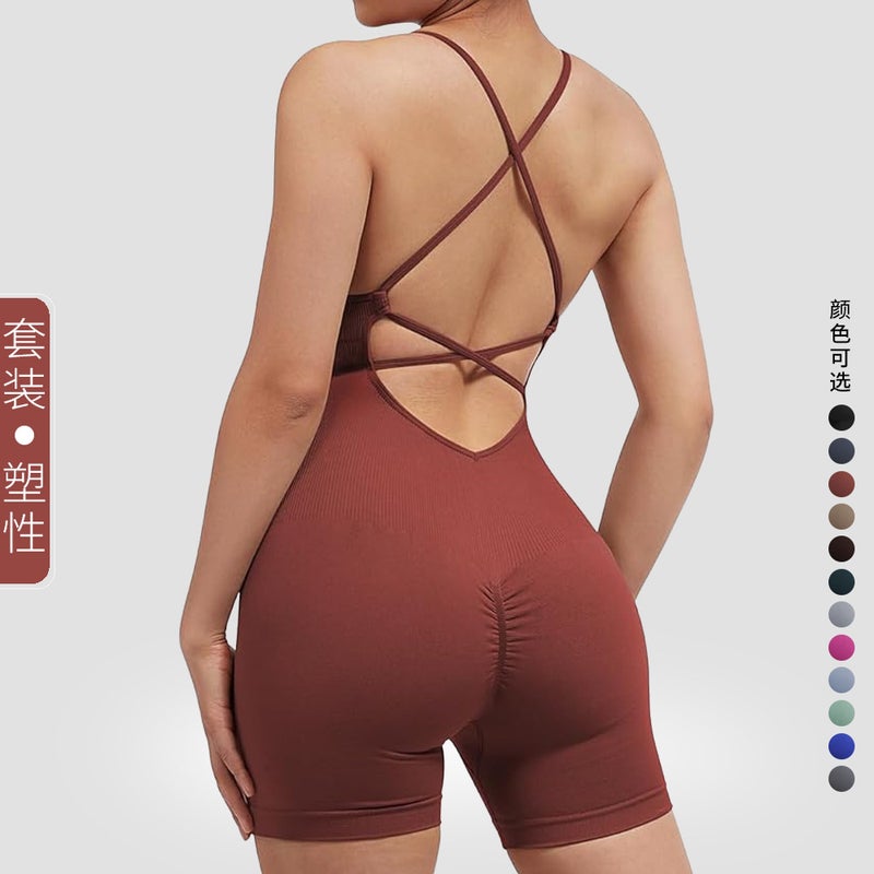 Seamless Peach Butt Jumpsuit Fitness Wear Without Embarrassing Lines Sports Beautiful Back Jumpsuit Yoga Wear - Image 5