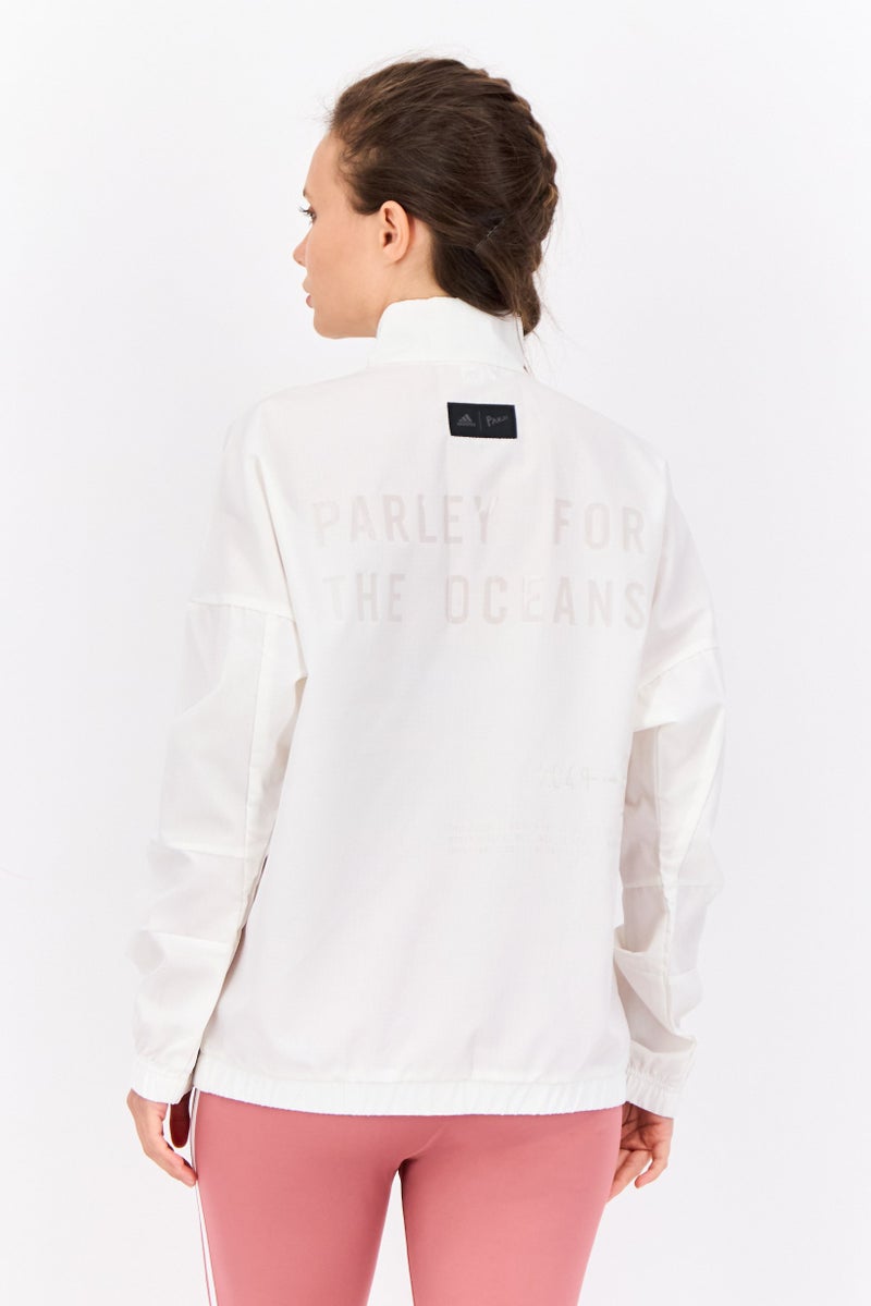 Adidas جاكيت رياضي نسائي بأكمام طويلة من أديداس × بارلي، أبيض - Image 2