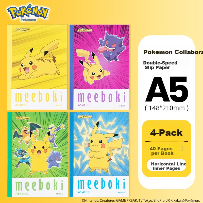 M&G Stationery Double-Speed Smooth Paper A5 Notebook, High-Quality Meeboki Wirebound Journal, 4 Books Pokemon WA5656F - Image 1