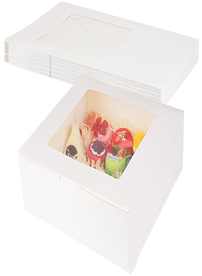 WAYASDCU 12 Piece Cardboard White Cake Boxex | 14 x 14 x 6 Inch | Large Bakery Boxes | Disposable Cake Containers | with Window | White Boxes - Image 1