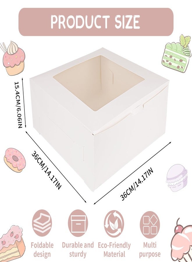 WAYASDCU 12 Piece Cardboard White Cake Boxex | 14 x 14 x 6 Inch | Large Bakery Boxes | Disposable Cake Containers | with Window | White Boxes - Image 2