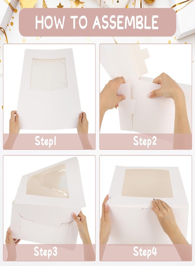 WAYASDCU 12 Piece Cardboard White Cake Boxex | 14 x 14 x 6 Inch | Large Bakery Boxes | Disposable Cake Containers | with Window | White Boxes - Image 3