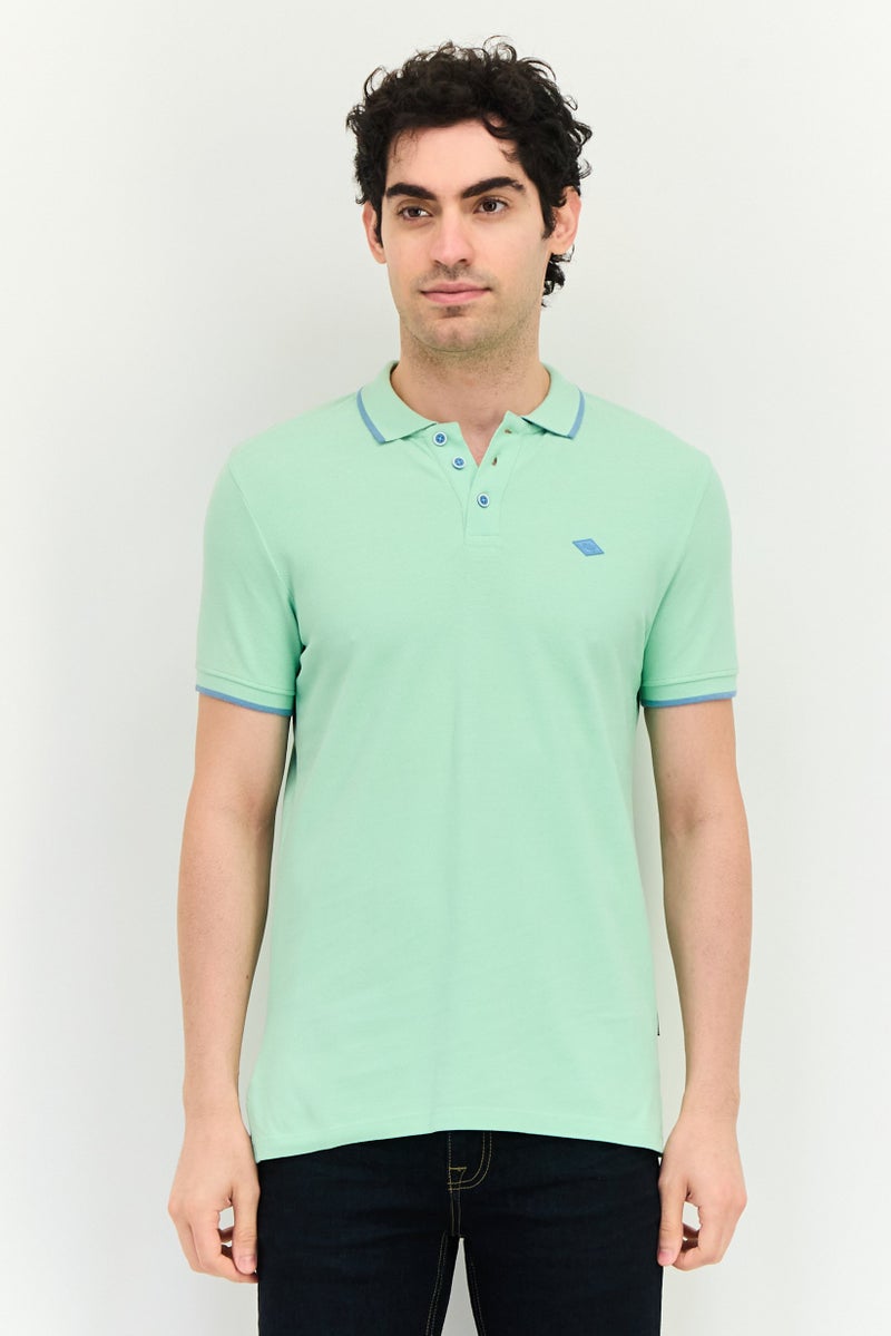 JACK & JONES Men Regular Fit Short Sleeve Brand Logo Polo Shirt, Light Green - Image 1
