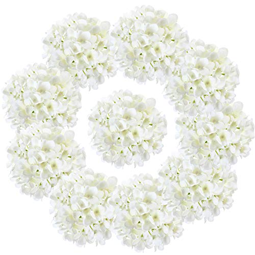LUSHIDI 10PCS Silk Hydrangea Heads with Stems Artificial Flowers for Wedding Party Home Decor Off White One Size Off