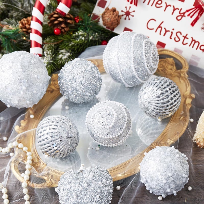 Munansli Silver Christmas Ball Ornaments, Christmas Ball Decorations Shatterproof Plastic Hanging Pearl Balls for Holiday Party(70mm/2.76", 12ct) - Image 2