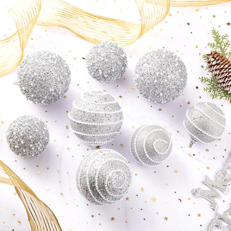 Munansli Silver Christmas Ball Ornaments, Christmas Ball Decorations Shatterproof Plastic Hanging Pearl Balls for Holiday Party(70mm/2.76", 12ct) - Image 3