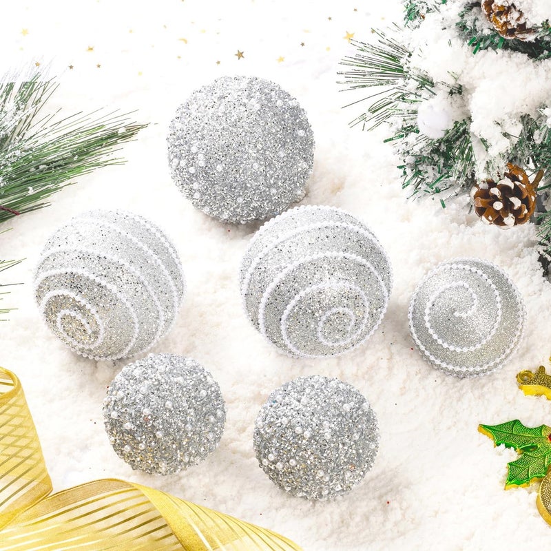 Munansli Silver Christmas Ball Ornaments, Christmas Ball Decorations Shatterproof Plastic Hanging Pearl Balls for Holiday Party(70mm/2.76", 12ct) - Image 4