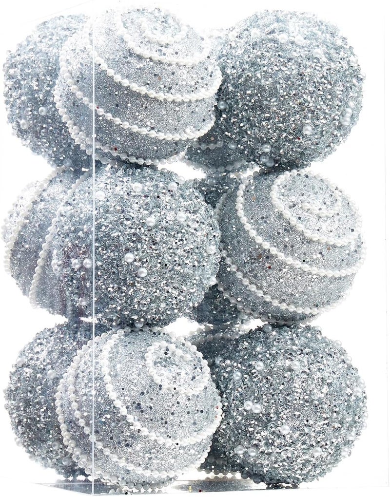 Munansli Silver Christmas Ball Ornaments, Christmas Ball Decorations Shatterproof Plastic Hanging Pearl Balls for Holiday Party(70mm/2.76", 12ct) - Image 1