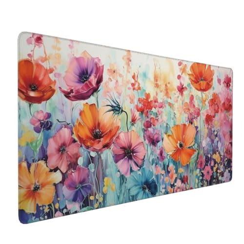 KOBWOPI 35.4 x 15.7 in, Waterproof XXL Large Mouse Pad for Desk, Extended Keyboard Mouse Mat for Computer Office, Big Laptop Mouse pad, Gaming Pc-Colorful Flowers - Image 1