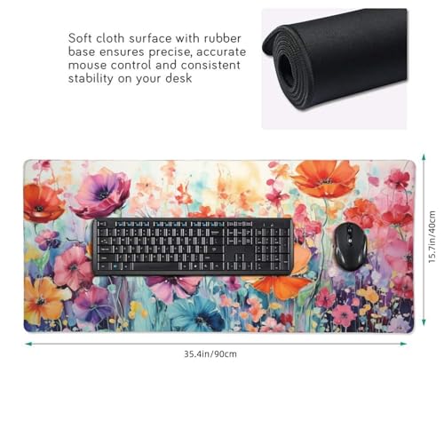 KOBWOPI 35.4 x 15.7 in, Waterproof XXL Large Mouse Pad for Desk, Extended Keyboard Mouse Mat for Computer Office, Big Laptop Mouse pad, Gaming Pc-Colorful Flowers - Image 2