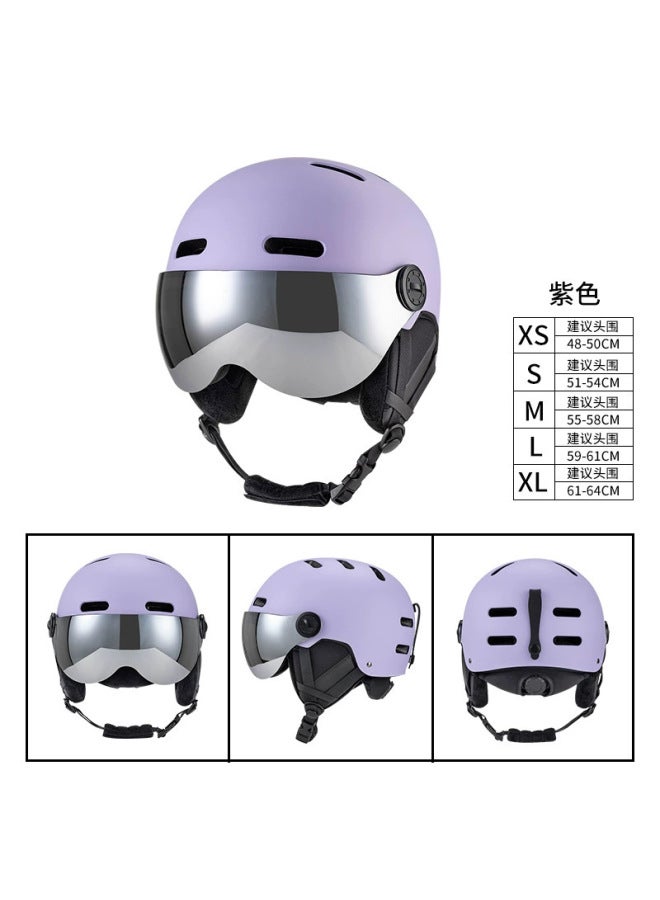 Purple New Outdoor Sports Ski Helmet Snow Goggles Men's And Women's Ski Skating Snow Helmet Veneer Warm And Safe
