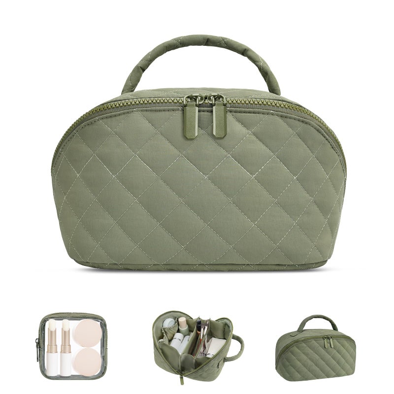 honitty Makeup Bag, Quilted Makeup Bag, Puffy Travel Make up Bags, Cosmetic Organizer Bag, Waterproof Toiletry Bag for Women - Image 1