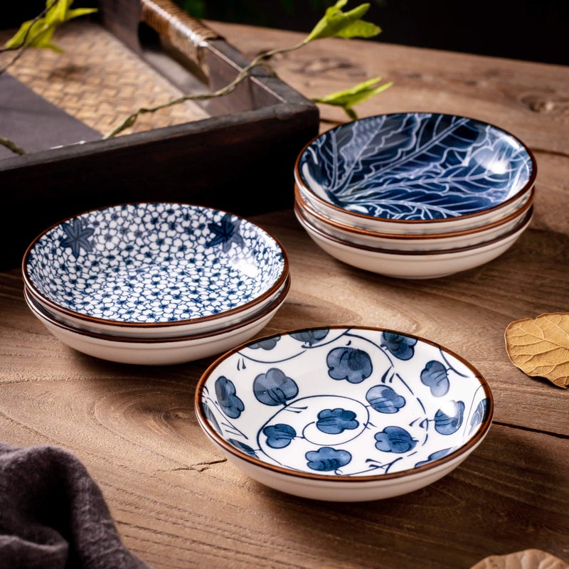Swuut Japanese Style Ceramic Dipping Bowls,Side Soy Sauce Dishes for Sushi,Sauce,Snack,Dip,3 Oz Small Blue and White Pinch Bowl for Kitchen Prep - Set of 6 (4 inch) - Image 5
