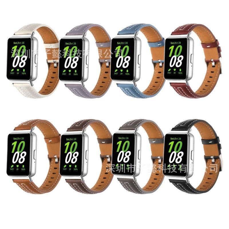 سوار ساعة ذكية سوار جلدي كلاسيكي متوافق مع Samsung Galaxy Watch بملاءمة قابلة للتعديل وحزام بديل باللون بني قابل للتعديل - Image 2