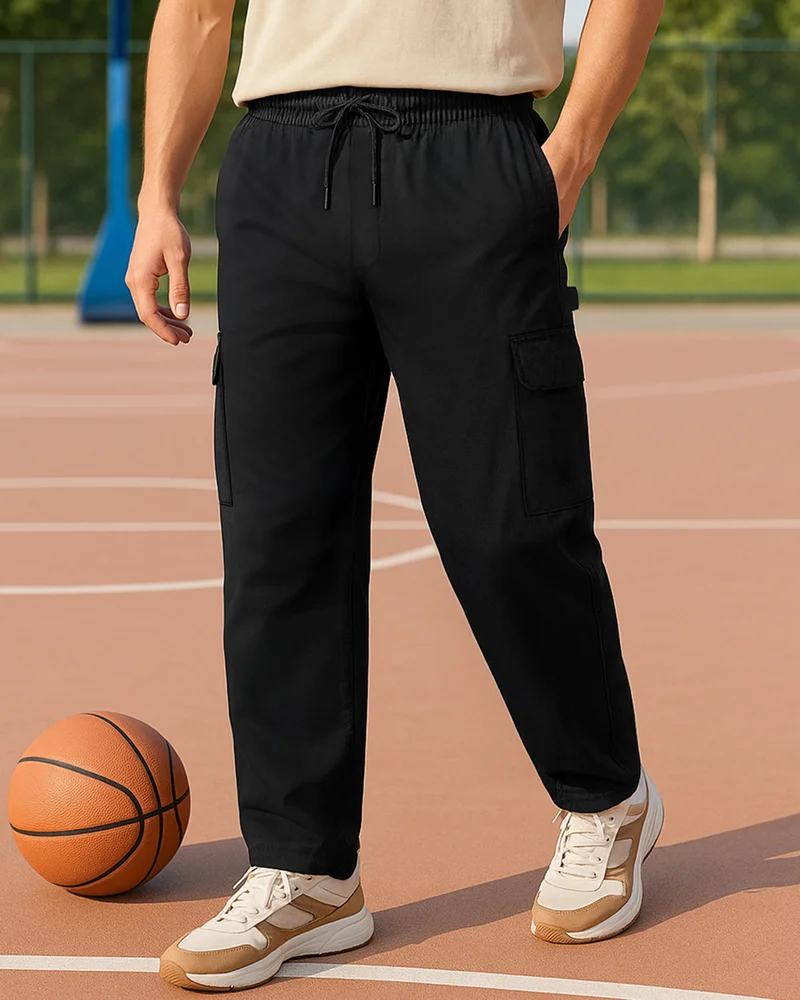 بيواكوف بنطلون كارغو أسود فضفاض للرجال