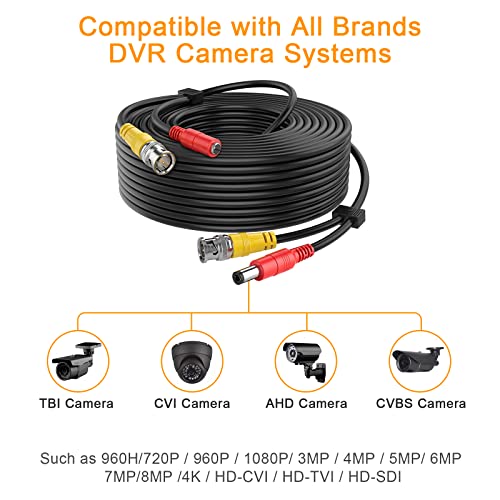 WILDHD [20AWG Cables] 100ft 8MP/4K BNC Cable All-in-One Siamese Video and Power Security Camera Cable, BNC Extension Wire Cord with 2 Female Connectors for All HD CCTV DVR Surveillance System(Black) - Image 5