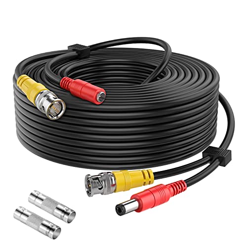 WILDHD [20AWG Cables] 100ft 8MP/4K BNC Cable All-in-One Siamese Video and Power Security Camera Cable, BNC Extension Wire Cord with 2 Female Connectors for All HD CCTV DVR Surveillance System(Black) - Image 1