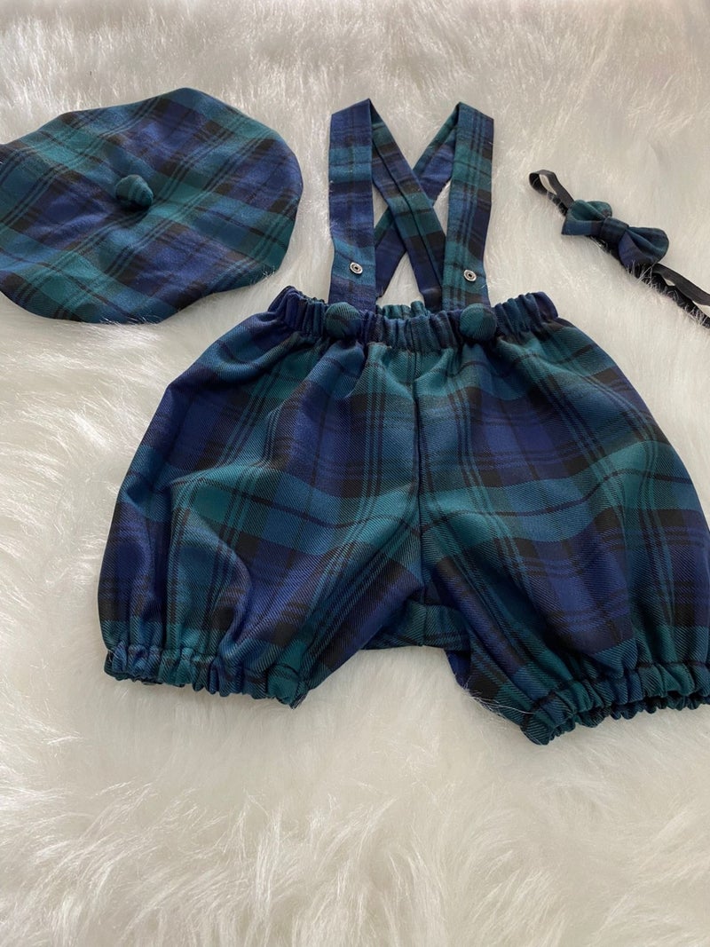 Eylülce Butik Eylülce Boutique Plaid Children's Suspender Shorts, Painter's Hat & Bow Tie Set - Cake Pop Costume  - Image 3
