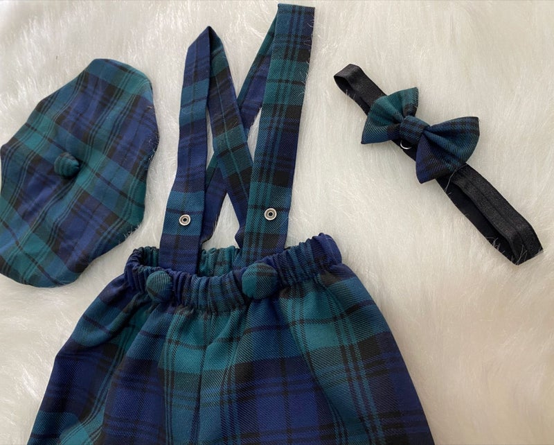 Eylülce Butik Eylülce Boutique Plaid Children's Suspender Shorts, Painter's Hat & Bow Tie Set - Cake Pop Costume  - Image 4