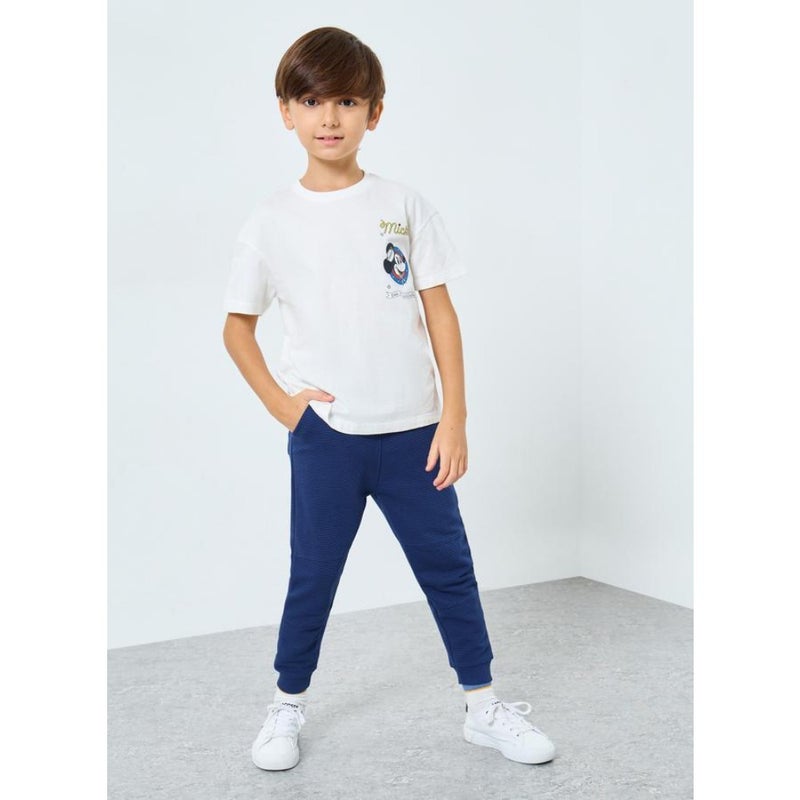 Boys Blue Textured Ottoman Joggers - Image 2