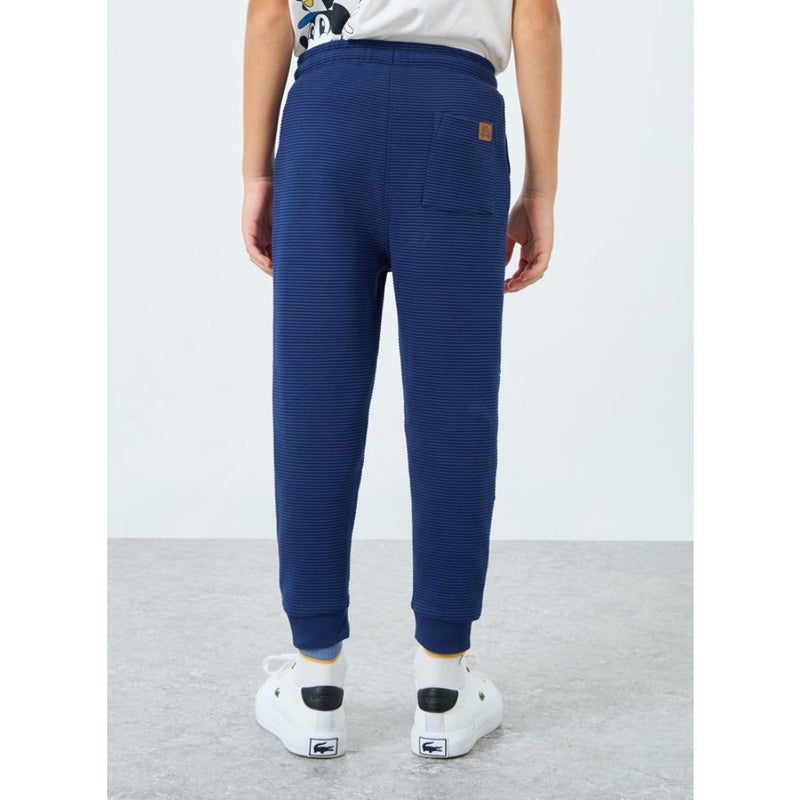 Boys Blue Textured Ottoman Joggers - Image 5