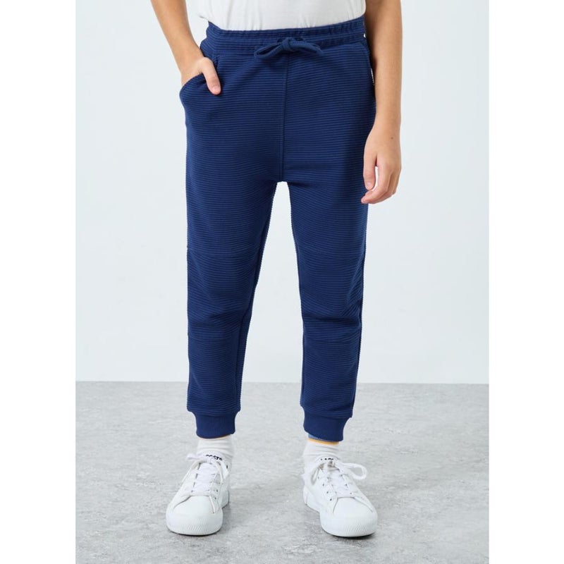 Boys Blue Textured Ottoman Joggers - Image 1