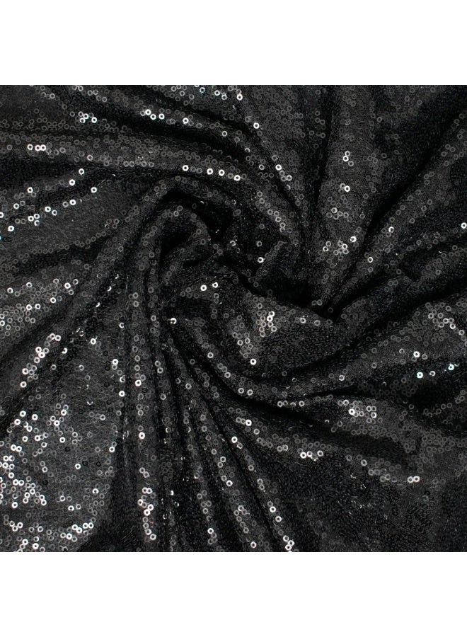 Soft Sequin Tulle Mesh Fabric,1 Meter x 1.30 M Wide Soft Material for Dress, Blouse, Saree, Shirt, Craft and Embroidery - black - Image 1