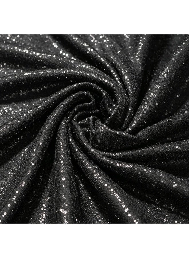 Soft Sequin Tulle Mesh Fabric,1 Meter x 1.30 M Wide Soft Material for Dress, Blouse, Saree, Shirt, Craft and Embroidery - black - Image 1
