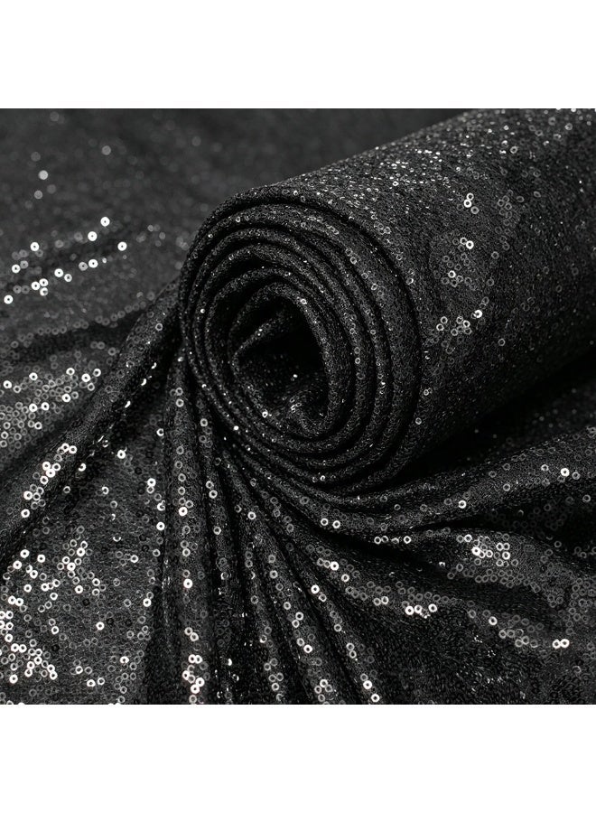 Soft Sequin Tulle Mesh Fabric,1 Meter x 1.30 M Wide Soft Material for Dress, Blouse, Saree, Shirt, Craft and Embroidery - black - Image 4