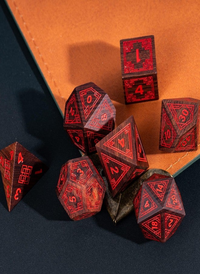 HDdais 7Pcs DND Dice Set, Wooden Polyhedral D&D Dice Set with Metal Box for Role Playing Tabletop Games (Bubinga Wood) - Image 2