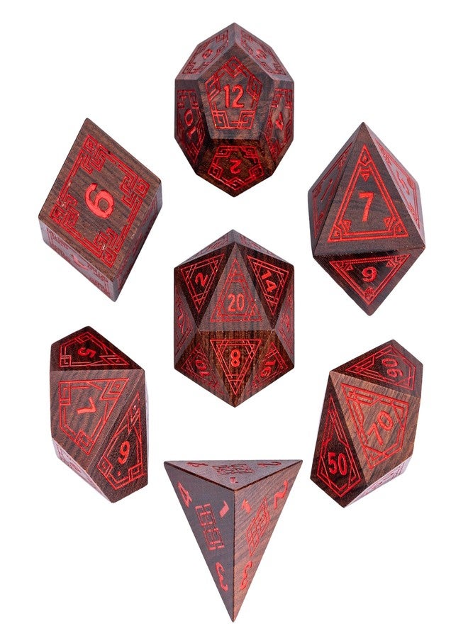 HDdais 7Pcs DND Dice Set, Wooden Polyhedral D&D Dice Set with Metal Box for Role Playing Tabletop Games (Bubinga Wood) - Image 5