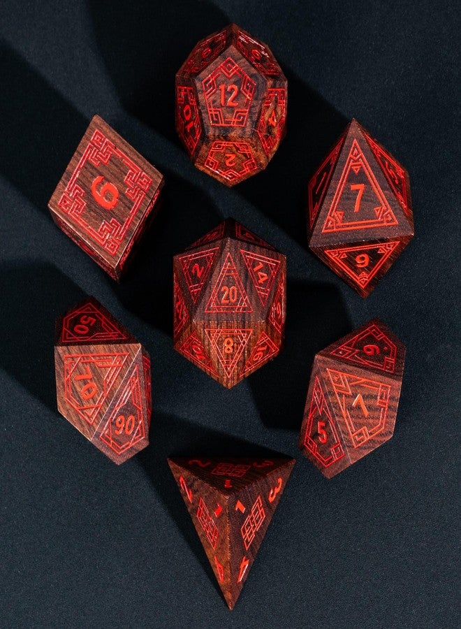HDdais 7Pcs DND Dice Set, Wooden Polyhedral D&D Dice Set with Metal Box for Role Playing Tabletop Games (Bubinga Wood) - Image 1