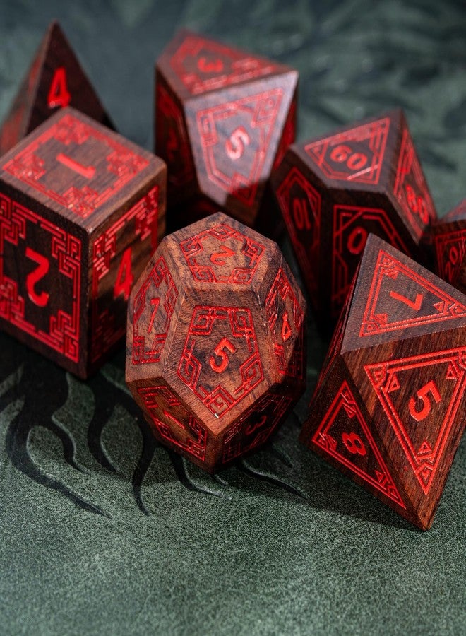 HDdais 7Pcs DND Dice Set, Wooden Polyhedral D&D Dice Set with Metal Box for Role Playing Tabletop Games (Bubinga Wood) - Image 4