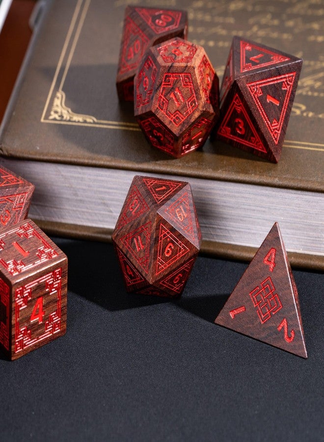 HDdais 7Pcs DND Dice Set, Wooden Polyhedral D&D Dice Set with Metal Box for Role Playing Tabletop Games (Bubinga Wood) - Image 3