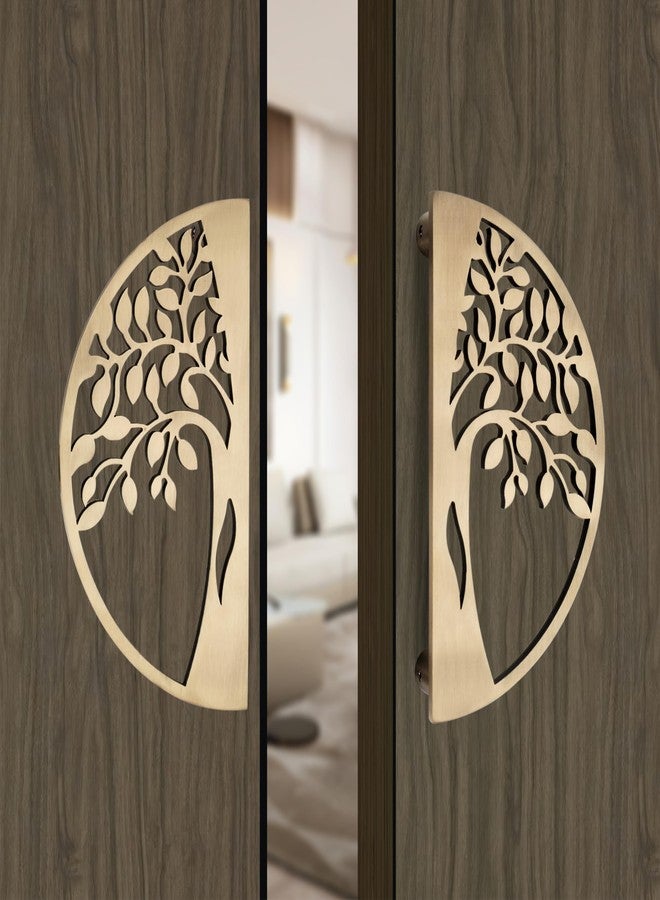 DEVDECOR Tree of Life Stainless Steel Door Pull Handles - Half-Moon Design for Double Doors - Antique Finish Decorative Handles for Main Entrance & Interior Doors - Image 1