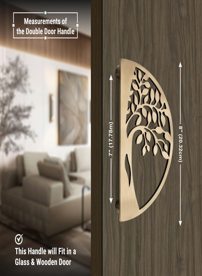 DEVDECOR Tree of Life Stainless Steel Door Pull Handles - Half-Moon Design for Double Doors - Antique Finish Decorative Handles for Main Entrance & Interior Doors - Image 2