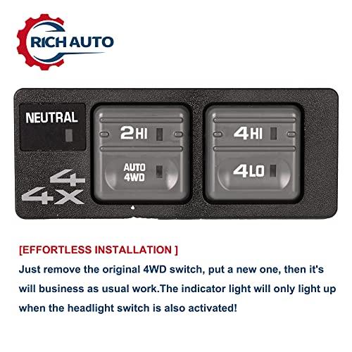 RICH AUTO 4WD Switch Four Wheel Drive Selector Switch 4x4 Compatible with Cadillac Escalade Chevy GMC 1500 2500 Suburban Tahoe Yukon Replaces# 901-130 15027104 19168765 TCA-36 1S4235 - Image 5