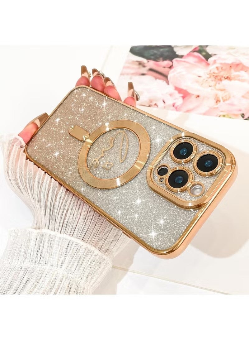X-level Designed for iPhone 16 Pro Max Case Cover, Compatible with MagSafe Love Hearts Plating Camera Protection Clear Phone Case, Magnetic Glitter for Women Girls Shockproof Bumper 6.9"-Gold - Image 2