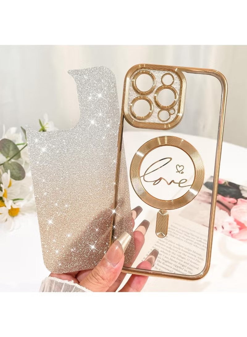 X-level Designed for iPhone 16 Pro Max Case Cover, Compatible with MagSafe Love Hearts Plating Camera Protection Clear Phone Case, Magnetic Glitter for Women Girls Shockproof Bumper 6.9"-Gold - Image 4