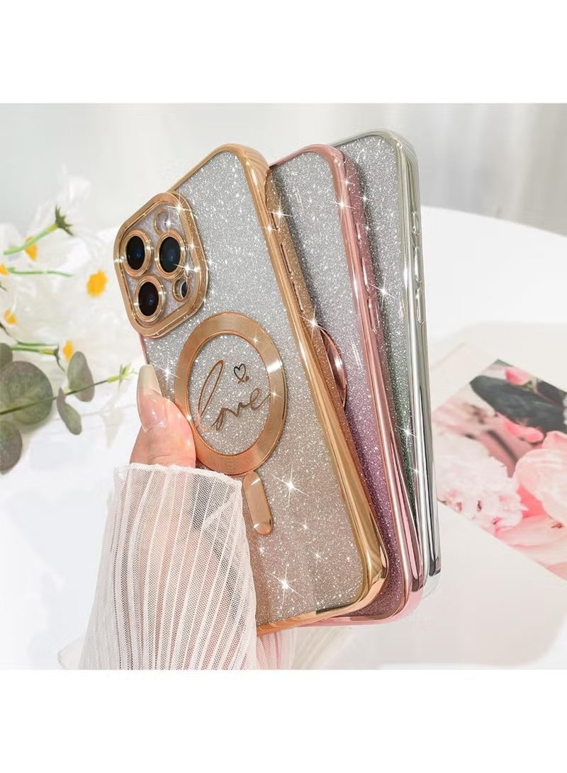 X-level Designed for iPhone 16 Pro Max Case Cover, Compatible with MagSafe Love Hearts Plating Camera Protection Clear Phone Case, Magnetic Glitter for Women Girls Shockproof Bumper 6.9"-Gold - Image 5