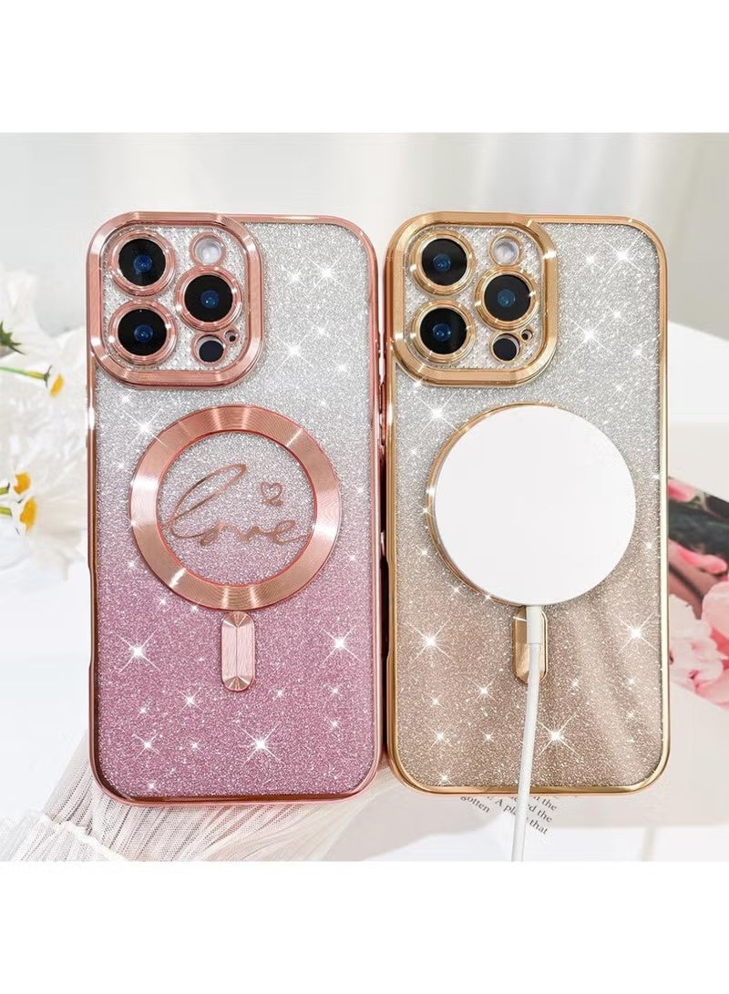X-level Designed for iPhone 16 Pro Max Case Cover, Compatible with MagSafe Love Hearts Plating Camera Protection Clear Phone Case, Magnetic Glitter for Women Girls Shockproof Bumper 6.9"-Gold - Image 3