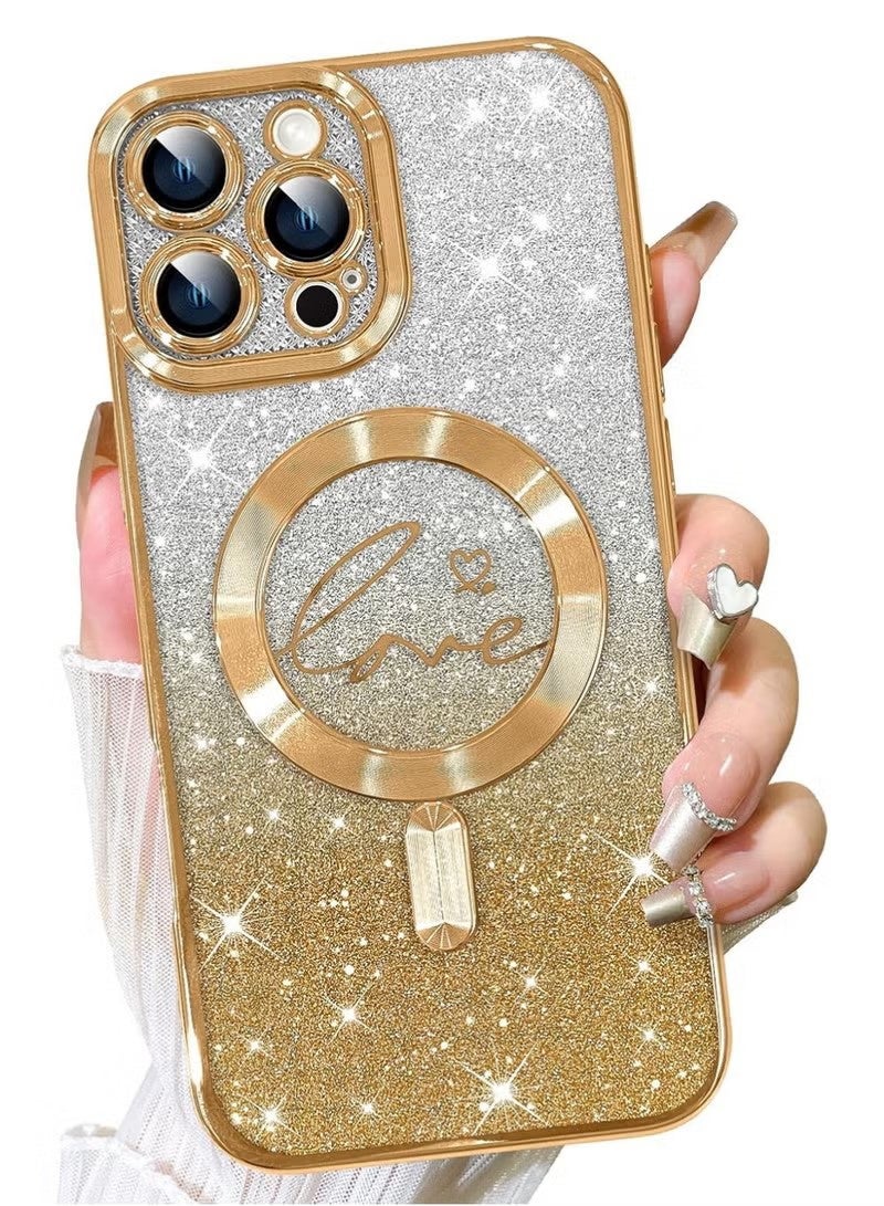 X-level Designed for iPhone 16 Pro Max Case Cover, Compatible with MagSafe Love Hearts Plating Camera Protection Clear Phone Case, Magnetic Glitter for Women Girls Shockproof Bumper 6.9"-Gold - Image 1