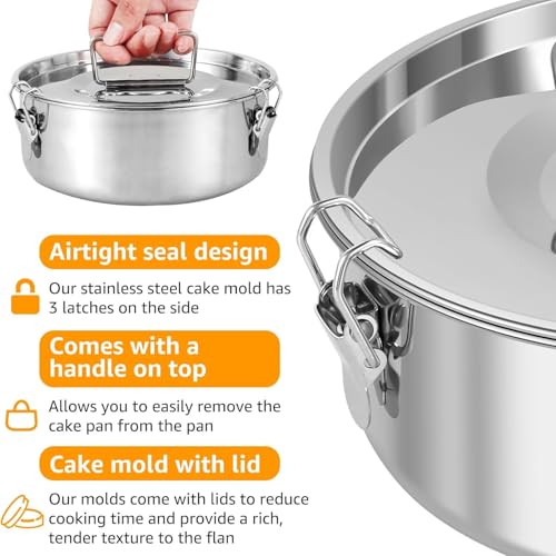 KOUISYY Flan Mold with Lid & Handle, 1.5Qt Stainless Steel Flan Pan Mold with Spatula, Large Capacity Para Flan Maker Container, Portable Round Cake Baking Flan Maker for 6-8QT Pot Making Cheese Cake Pudding - Image 3