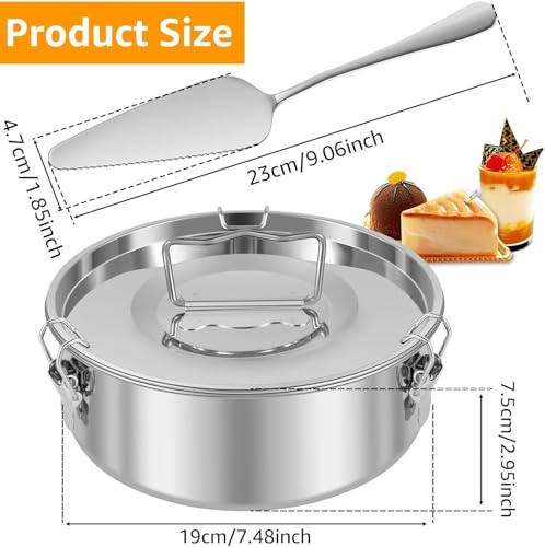 KOUISYY Flan Mold with Lid & Handle, 1.5Qt Stainless Steel Flan Pan Mold with Spatula, Large Capacity Para Flan Maker Container, Portable Round Cake Baking Flan Maker for 6-8QT Pot Making Cheese Cake Pudding - Image 5